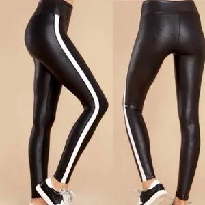 SPANX Black Leggings with White Side Stripe
